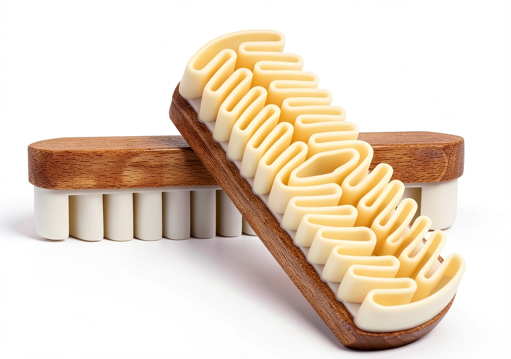 wacai Suede Shoe Brush wooden handle on a leather shoe