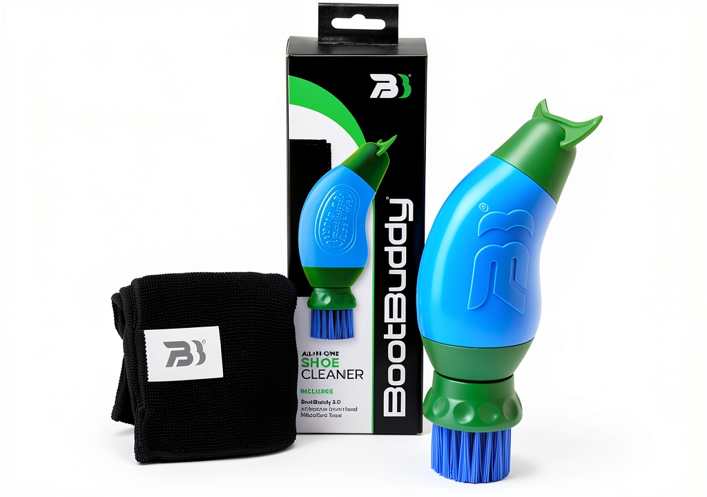 Installing BootBuddy Shoe Cleaner Brush Fabric Portable on a wooden desk