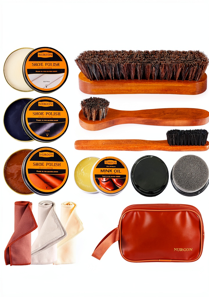 Nuroon shoe care kit brush and polish in use
